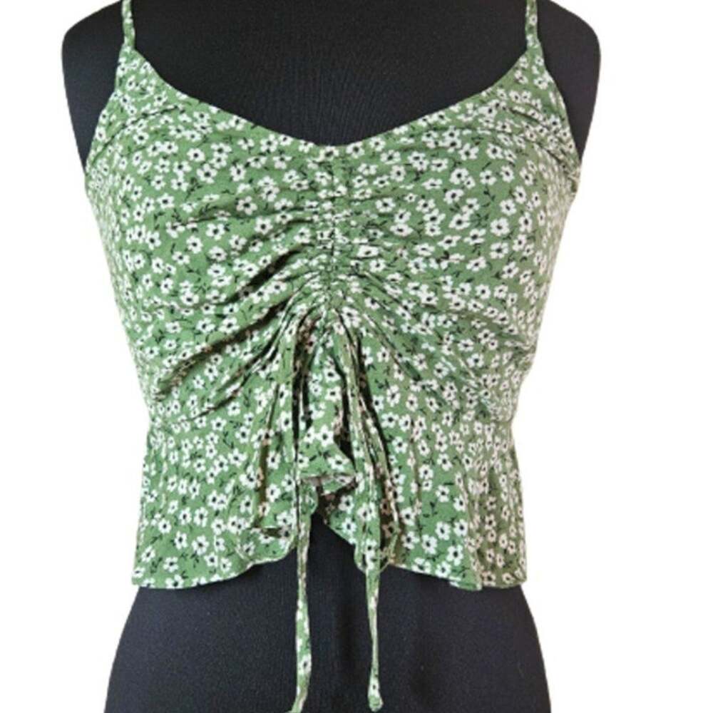 Green Floral Ruched Crop Top Size Medium